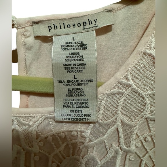 Philosophy - Pink Lace overlay Short Sleeve Top - Size L - Picture 3 of 3